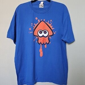 Splatoon Orange Inkling Squid Graphic Oversized Blue Short Sleeve Tee XL Cotton